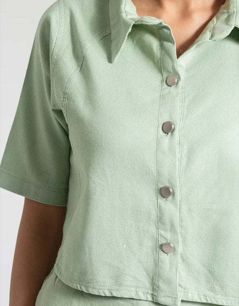 JACQUARD PANELED CROPPED SHIRT
